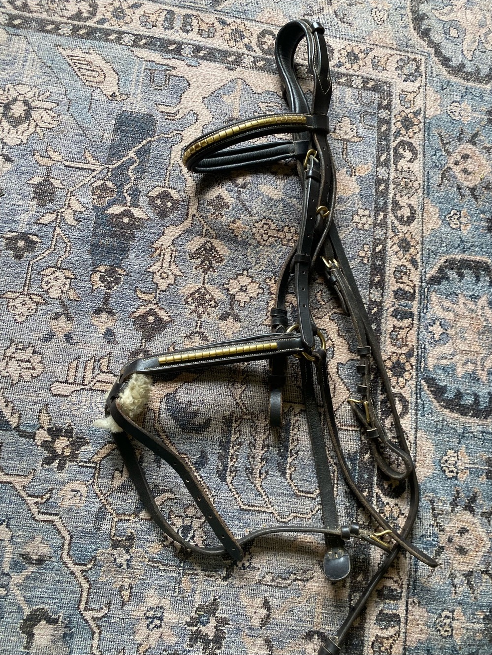 Dark brown clincher Leather Horse Bridle with Brass Detailing